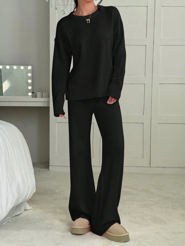 Conjunto Tricot Oversized Wide Leg Minimalista Casual