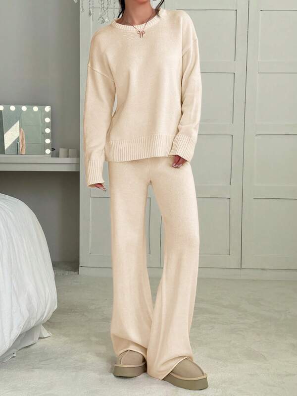 Conjunto Tricot Oversized Wide Leg Minimalista Casual