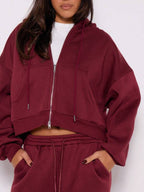 Moletom Cropped Com Zíper E Mangas Amplas