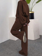 Conjunto Moletom Com Gola Zíper E Calça Pantalona Oversized