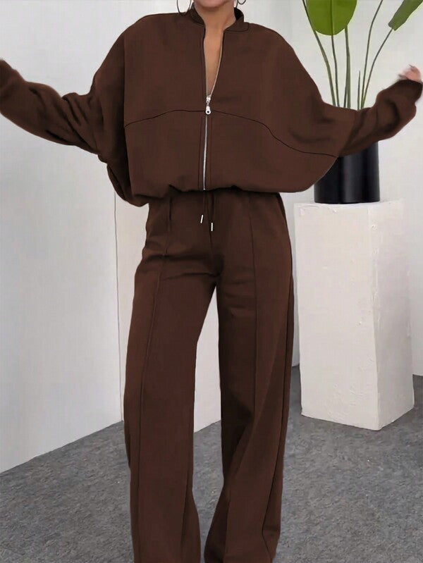 Conjunto Moletom Com Gola Zíper E Calça Pantalona Oversized