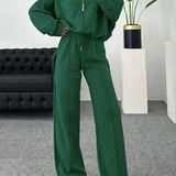 Conjunto Moletom Com Gola Zíper E Calça Pantalona Oversized