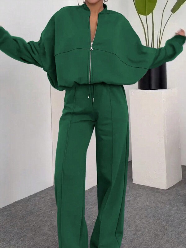 Conjunto Moletom Com Gola Zíper E Calça Pantalona Oversized