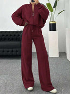 Conjunto Moletom Com Gola Zíper E Calça Pantalona Oversized