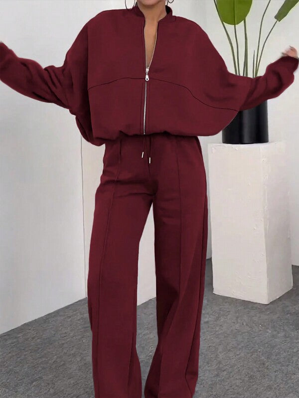 Conjunto Moletom Com Gola Zíper E Calça Pantalona Oversized