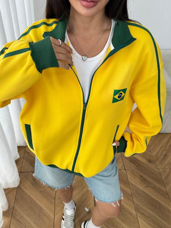 Moletom Feminino Brasil Jaqueta Zíper Streetwear