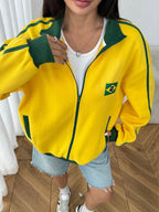 Moletom Feminino Brasil Jaqueta Zíper Streetwear