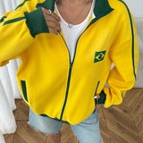 Moletom Feminino Brasil Jaqueta Zíper Streetwear