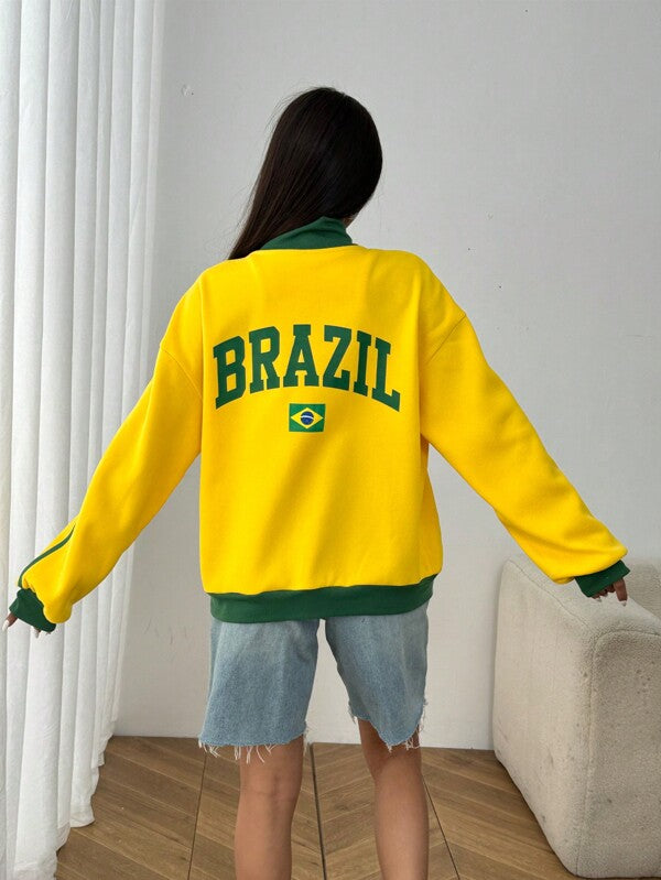 Moletom Feminino Brasil Jaqueta Zíper Streetwear