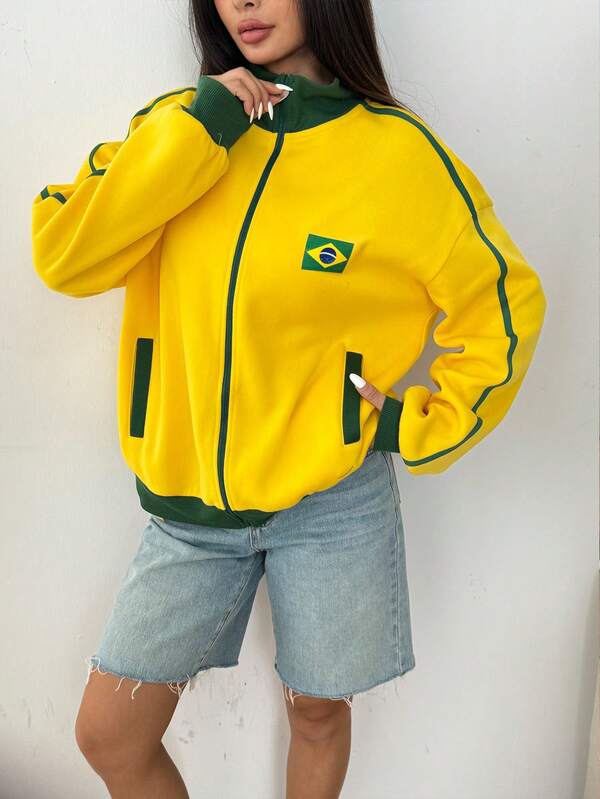 Moletom Feminino Brasil Jaqueta Zíper Streetwear