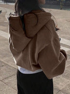 Moletom Cropped Com Zíper E Capuz Amplo