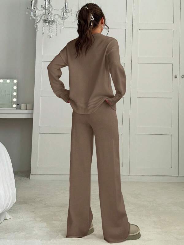 Conjunto Tricot Oversized Wide Leg Minimalista Casual