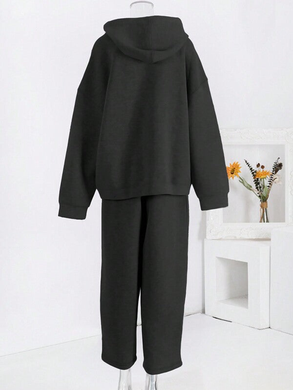 Conjunto Moletom Oversized Com Jaqueta E Calça Wide Leg