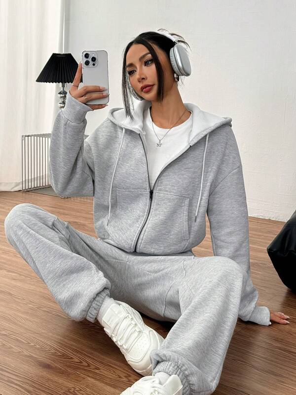 Conjunto Moletom Com Zíper E Calça Jogger Oversized