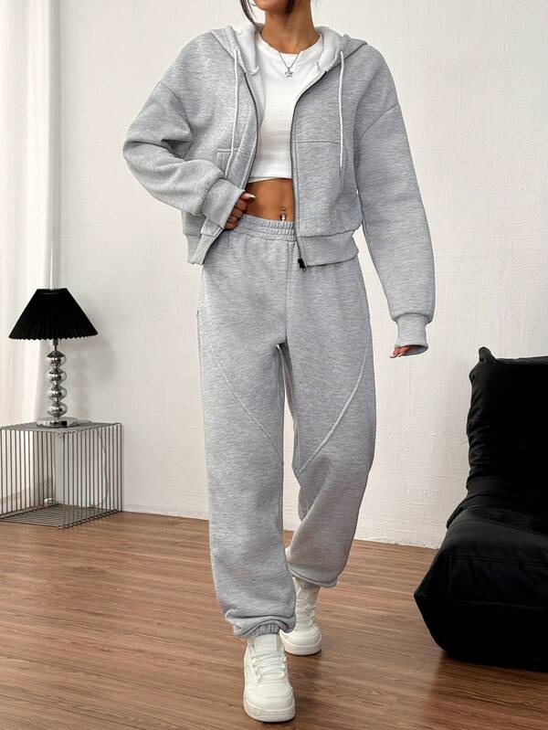 Conjunto Moletom Com Zíper E Calça Jogger Oversized