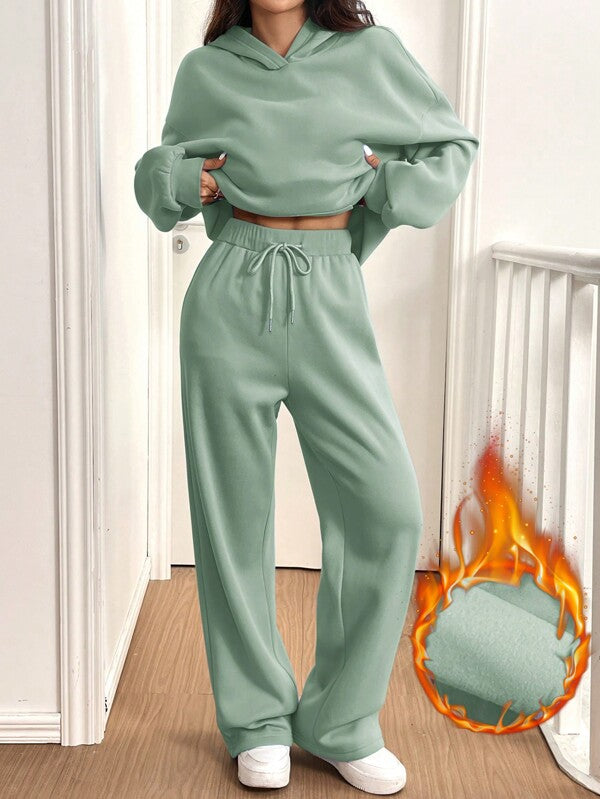 Conjunto Moletom Cropped Oversized Wide Leg Casual