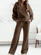 Conjunto Moletom Com Zíper Gola Alta Wide Leg Casual