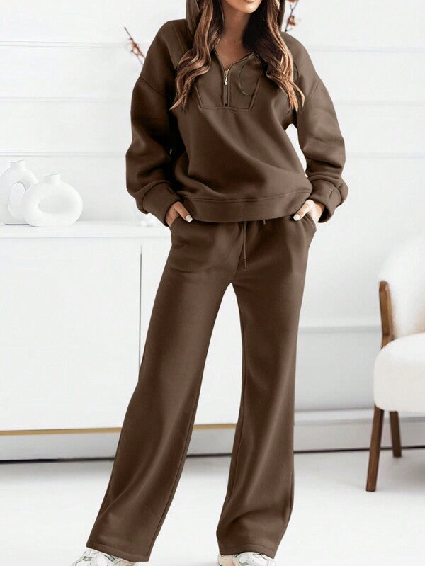 Conjunto Moletom Com Zíper Gola Alta Wide Leg Casual