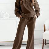 Conjunto Moletom Com Zíper Gola Alta Wide Leg Casual