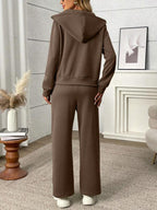 Conjunto Moletom Com Zíper Gola Alta Wide Leg Casual