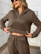 Conjunto Moletom Com Zíper Gola Alta Wide Leg Casual