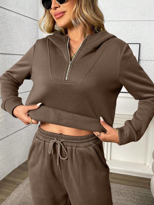 Conjunto Moletom Com Zíper Gola Alta Wide Leg Casual