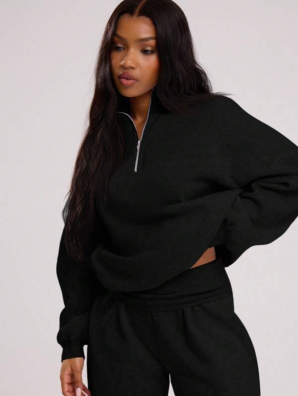 Moletom Meio Zíper Sem Capuz Com Caimento Solto