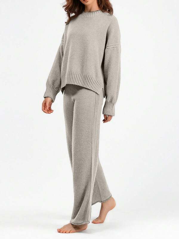 Conjunto Tricô Oversized Com Calça Pantalona