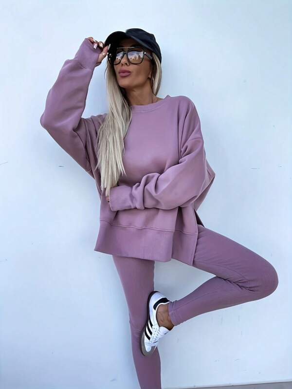Conjunto Moletom Alongado Com Legging Canelada