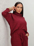 Conjunto Tricot Gola Boba Wide Leg Ajuste Em Cordão Casual