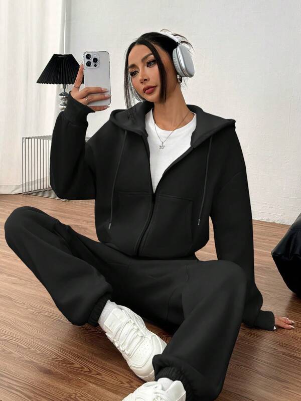 Conjunto Moletom Com Zíper E Calça Jogger Oversized
