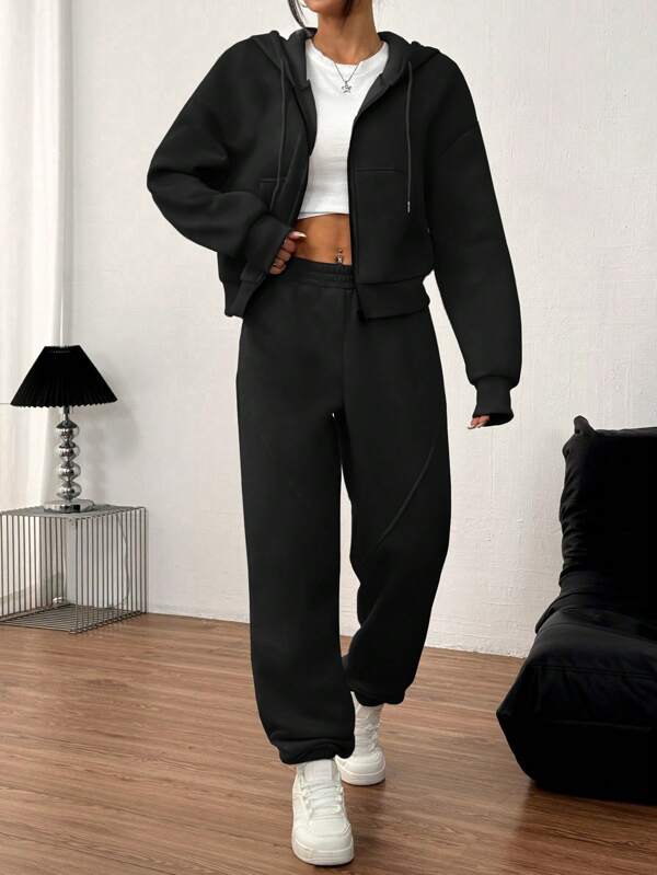 Conjunto Moletom Com Zíper E Calça Jogger Oversized
