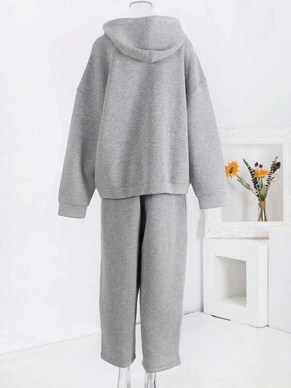 Conjunto Moletom Oversized Com Jaqueta E Calça Wide Leg