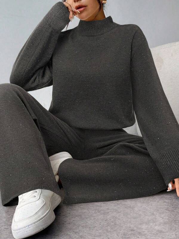 Conjunto Tricot Gola Alta Oversized Wide Leg Casual