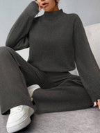 Conjunto Tricot Gola Alta Oversized Wide Leg Casual