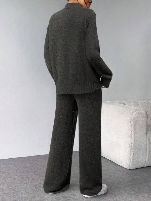 Conjunto Tricot Gola Alta Oversized Wide Leg Casual