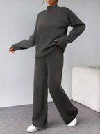 Conjunto Tricot Gola Alta Oversized Wide Leg Casual