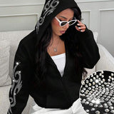 Moletom Com Zíper Tribal Rhinestone Streetwear
