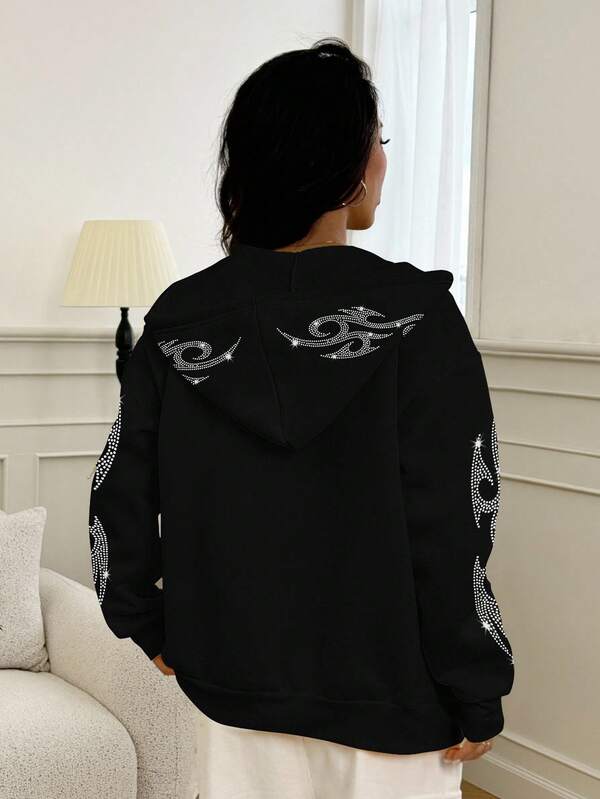 Moletom Com Zíper Tribal Rhinestone Streetwear