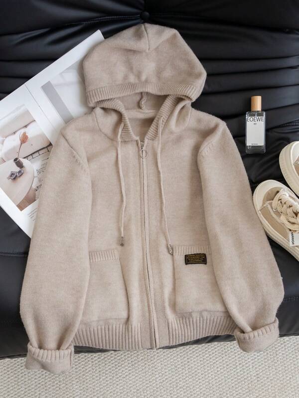 Moletom Tricot Com Zíper E Bolsos Frontais