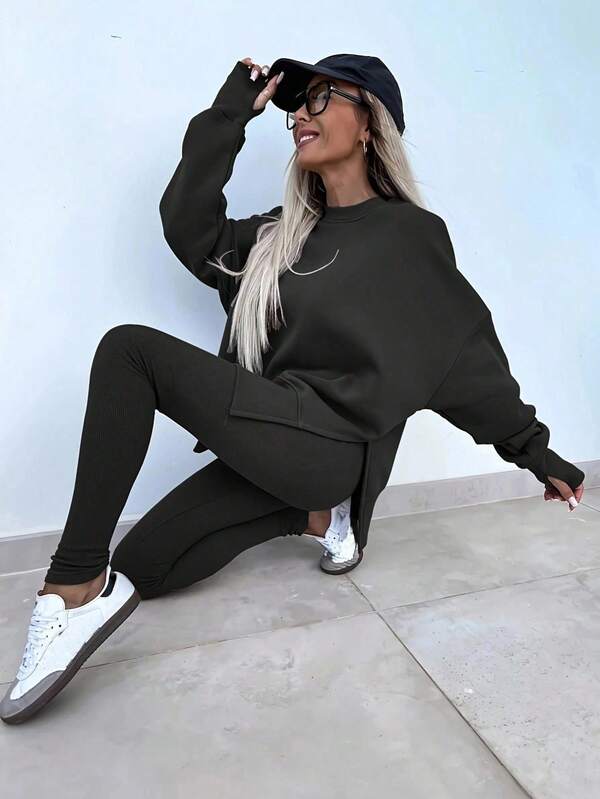 Conjunto Moletom Alongado Com Legging Canelada