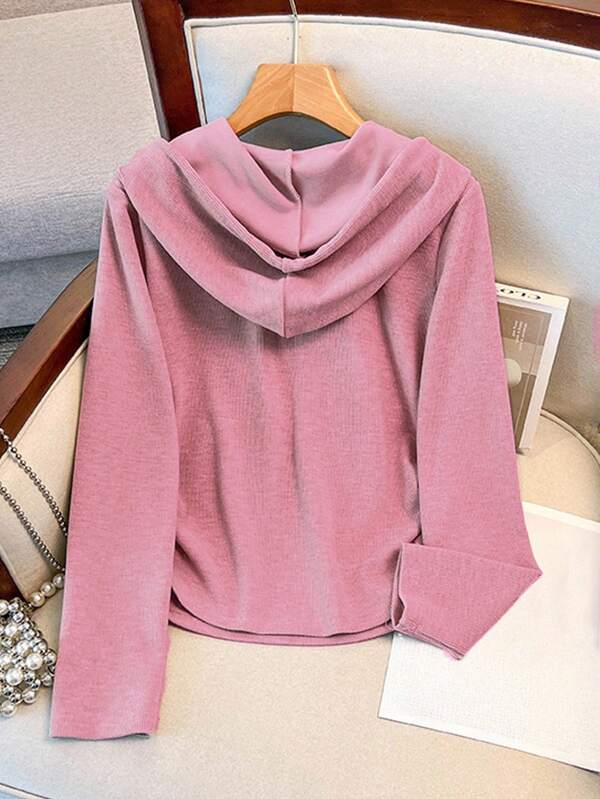 Conjunto Canelado Com Capuz E Calça Reta Minimalista