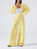 Conjunto Tricot Cropped Com Cardigan Wide Leg Casual