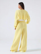 Conjunto Tricot Cropped Com Cardigan Wide Leg Casual
