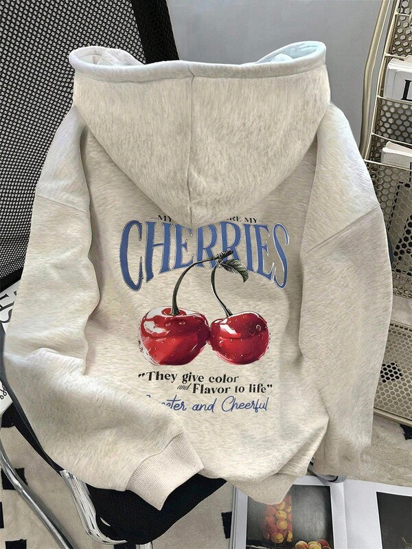 Moletom Cerejas Estampadas Com Capuz Oversized