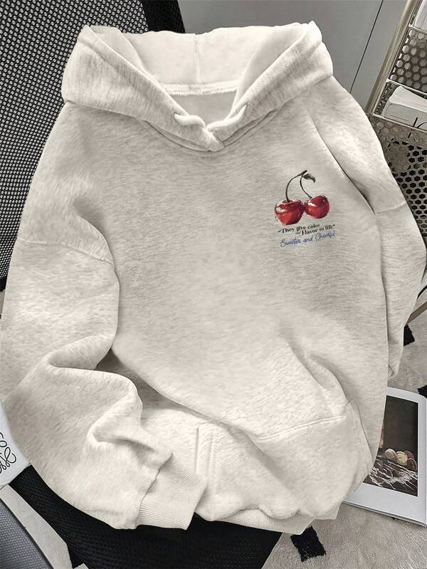 Moletom Cerejas Estampadas Com Capuz Oversized
