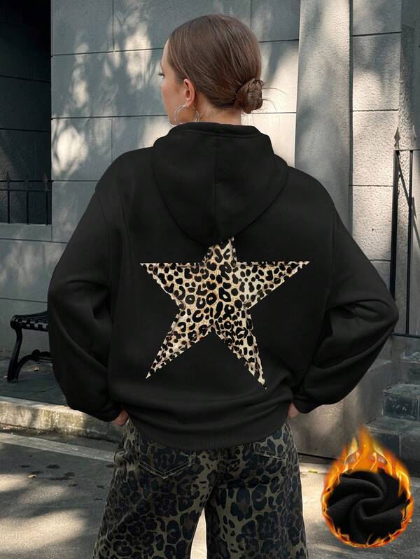 Moletom Com Capuz Estrela Animal Print Streetwear