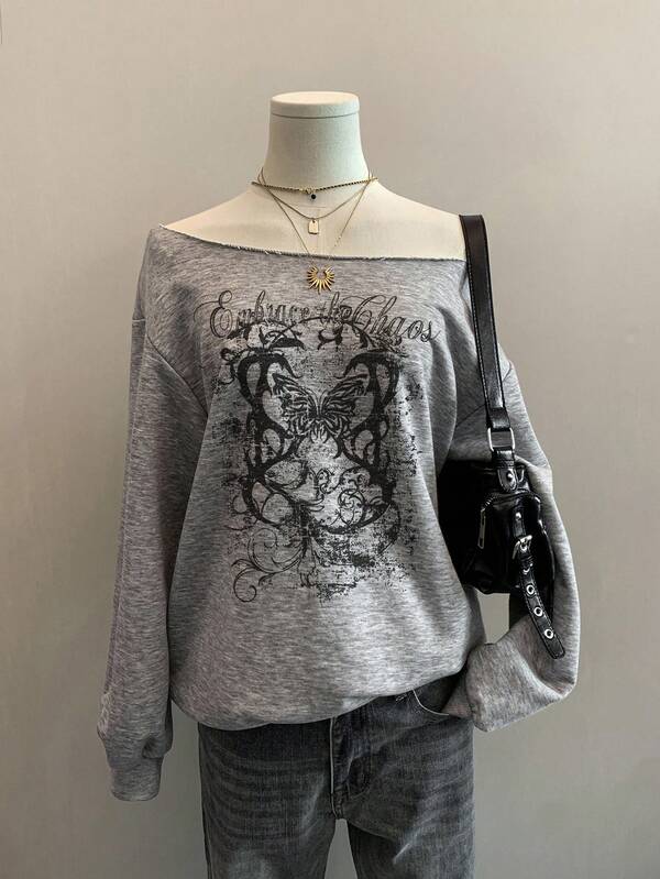 Moletom Ombro Caído Butterfly Vintage Streetwear
