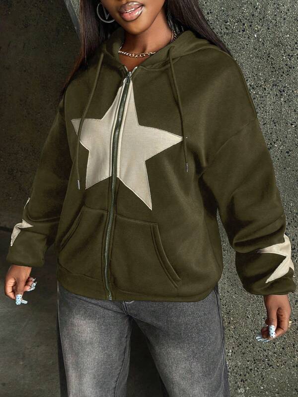 Moletom Com Zíper Star Streetwear Casual