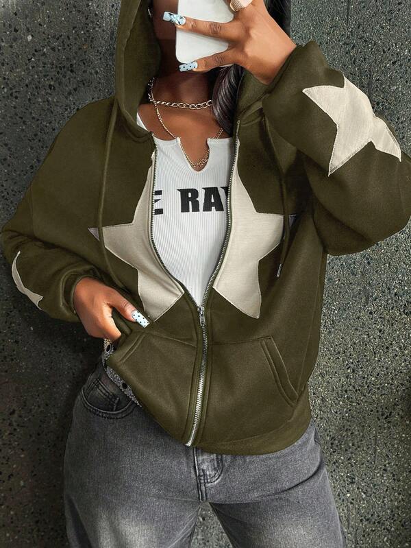 Moletom Com Zíper Star Streetwear Casual